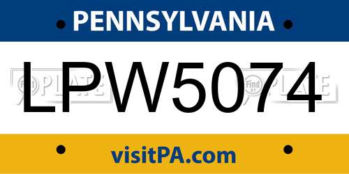 LPW5074 Pennsylvania License Plate