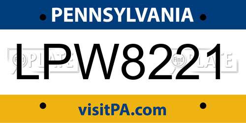 LPW8221 Pennsylvania License Plate