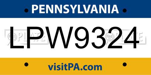 LPW9324 Pennsylvania License Plate