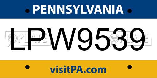 LPW9539 Pennsylvania License Plate