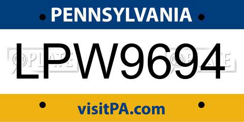 LPW9694 Pennsylvania License Plate
