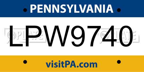LPW9740 Pennsylvania License Plate
