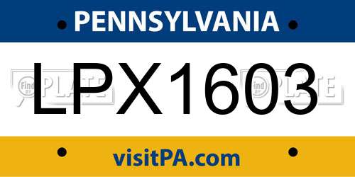 LPX1603 Pennsylvania License Plate