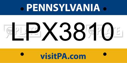 LPX3810 Pennsylvania License Plate
