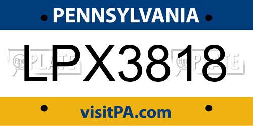 LPX3818 Pennsylvania License Plate