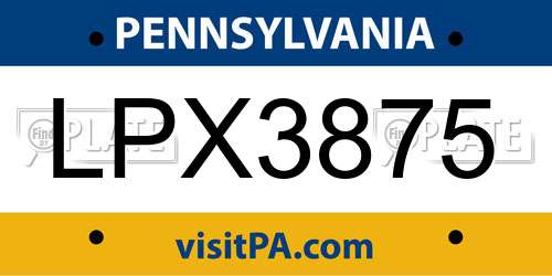 LPX3875 Pennsylvania License Plate