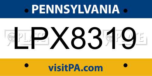 LPX8319 Pennsylvania License Plate