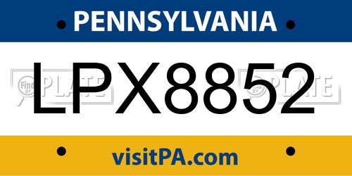 LPX8852 Pennsylvania License Plate