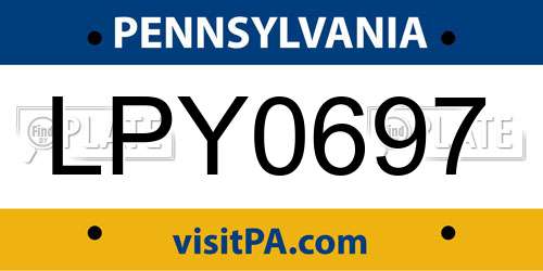 LPY0697 Pennsylvania License Plate