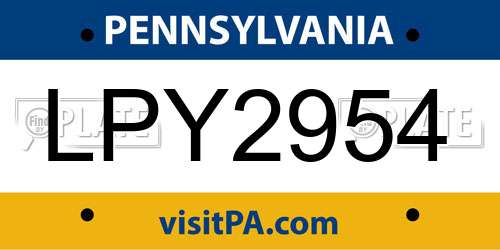 LPY2954 Pennsylvania License Plate