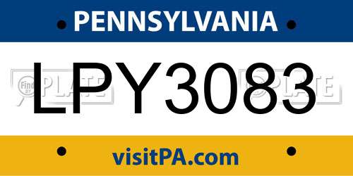 LPY3083 Pennsylvania License Plate