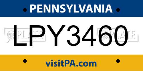 LPY3460 Pennsylvania License Plate