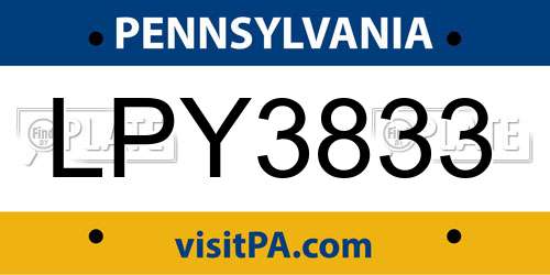 LPY3833 Pennsylvania License Plate