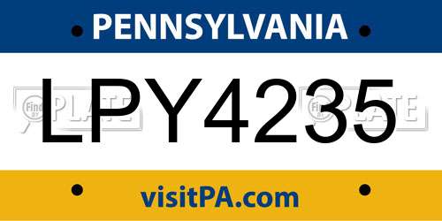 LPY4235 Pennsylvania License Plate