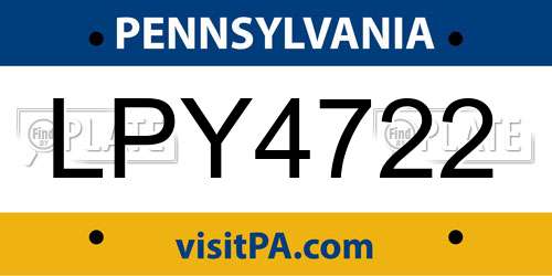 LPY4722 Pennsylvania License Plate