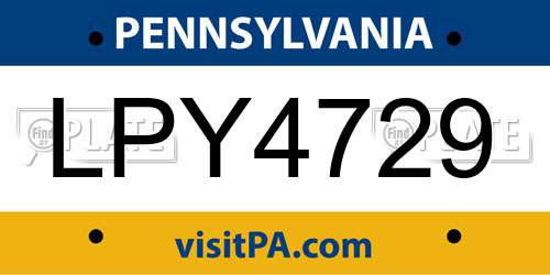 LPY4729 Pennsylvania License Plate