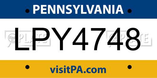LPY4748 Pennsylvania License Plate