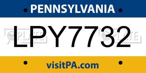 LPY7732 Pennsylvania License Plate