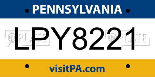 LPY8221 Pennsylvania License Plate