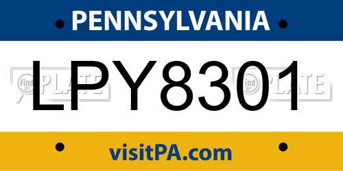 LPY8301 Pennsylvania License Plate