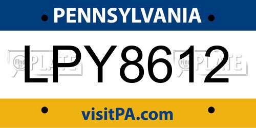 LPY8612 Pennsylvania License Plate