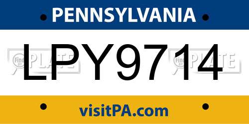 LPY9714 Pennsylvania License Plate