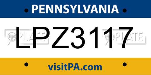 LPZ3117 Pennsylvania License Plate