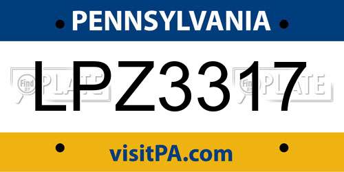 LPZ3317 Pennsylvania License Plate