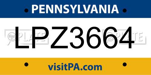 LPZ3664 Pennsylvania License Plate