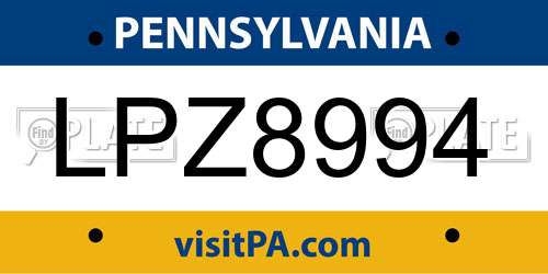 LPZ8994 Pennsylvania License Plate