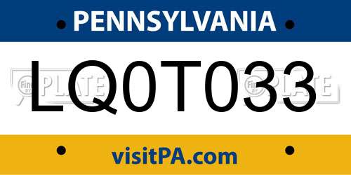 LQ0T033 Pennsylvania License Plate