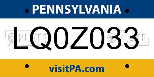 LQ0Z033 Pennsylvania License Plate