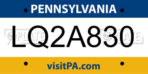 LQ2A830 Pennsylvania License Plate