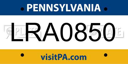 LRA0850 Pennsylvania License Plate