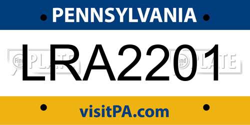 LRA2201 Pennsylvania License Plate
