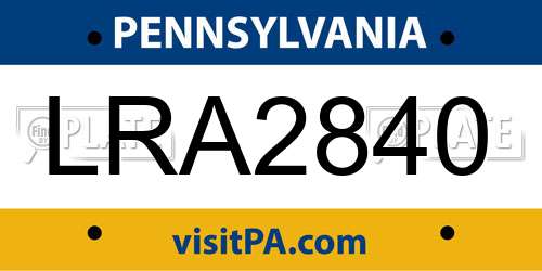 LRA2840 Pennsylvania License Plate