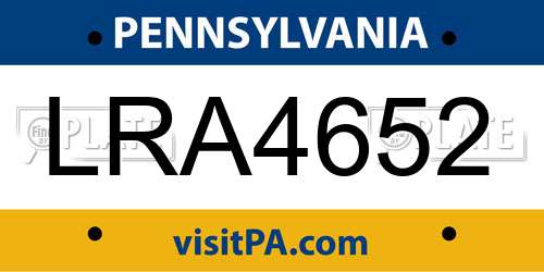 LRA4652 Pennsylvania License Plate
