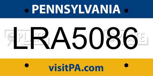 LRA5086 Pennsylvania License Plate
