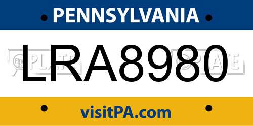LRA8980 Pennsylvania License Plate