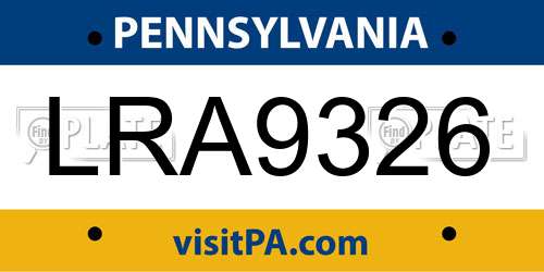 LRA9326 Pennsylvania License Plate