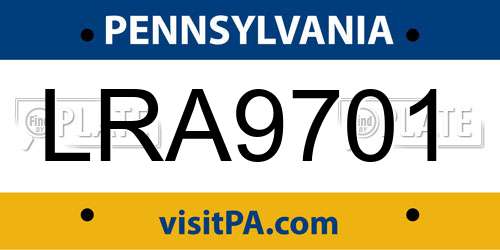 LRA9701 Pennsylvania License Plate