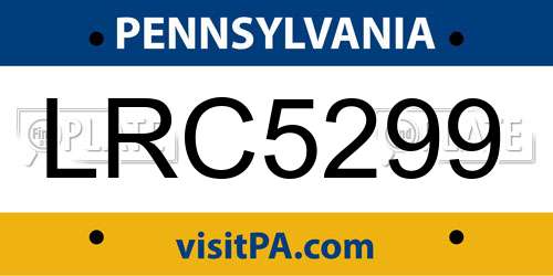 LRC5299 Pennsylvania License Plate