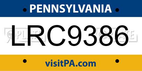 LRC9386 Pennsylvania License Plate