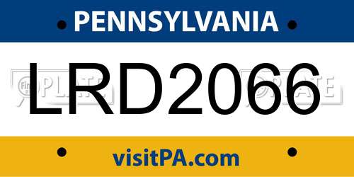 LRD2066 Pennsylvania License Plate