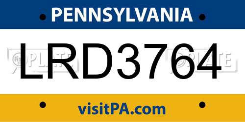 LRD3764 Pennsylvania License Plate