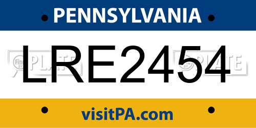 LRE2454 Pennsylvania License Plate