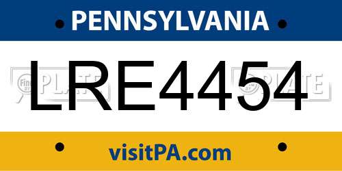LRE4454 Pennsylvania License Plate