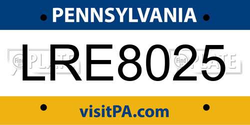 LRE8025 Pennsylvania License Plate