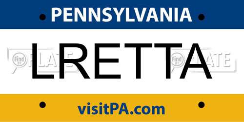 LRETTA Pennsylvania License Plate