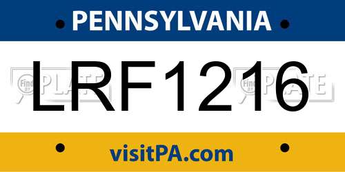 LRF1216 Pennsylvania License Plate